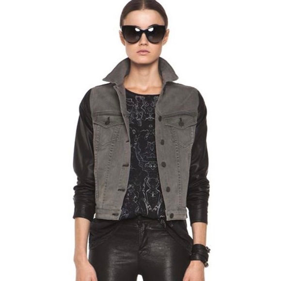 rag & bone Jackets & Blazers - Rag & Bone Black Grey Jacket Leather Sleeves L NWT